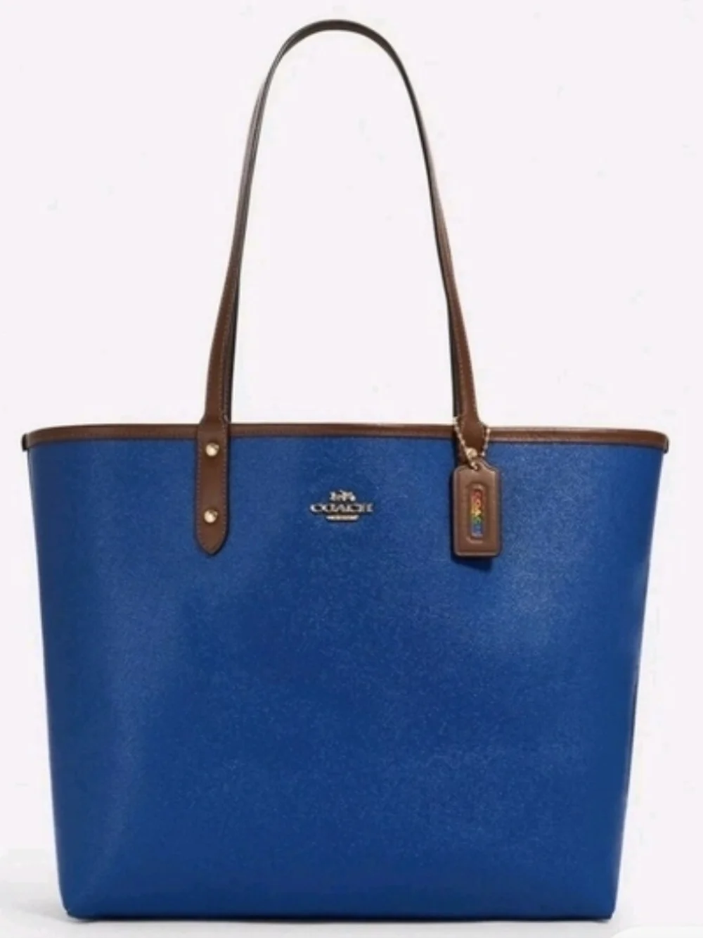 Coach Reversible Rainbow To Blue.  Limited Edition On White Lg. Tote. Authentic*